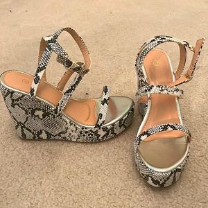 snakeskin wedge heels